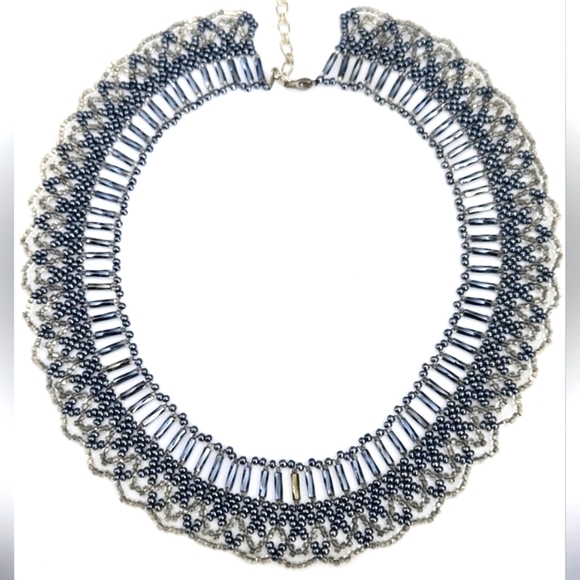 Vintage Grey Beaded Collar Choker Necklace - Picture 4 of 8